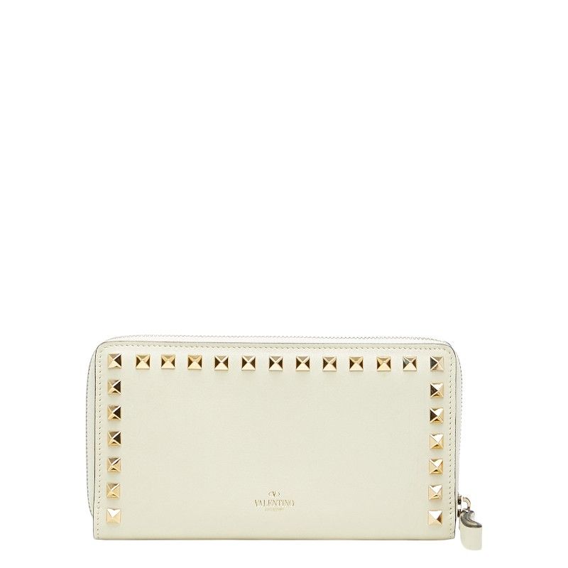 ヴァレンティノ ロックスタッズ ラウンドファスナー 長財布 ホワイト レザー レディース VALENTINO 1-0234039