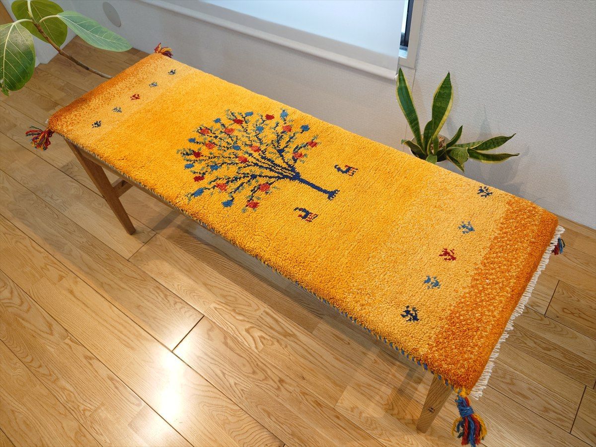 ペルシャ ギャッベ ミニランナー ラグ 118x40cm 黄金色 ザクロの実 RJ14253