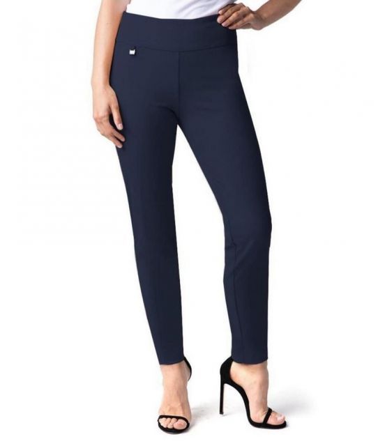 【送料無料】 マルチプルズ レディース カジュアルパンツ ボトムス SlimsationR by Multiples Petite Size Solid Pull-On Easy Fit Knit Straight Leg Ankle Pants Midnig