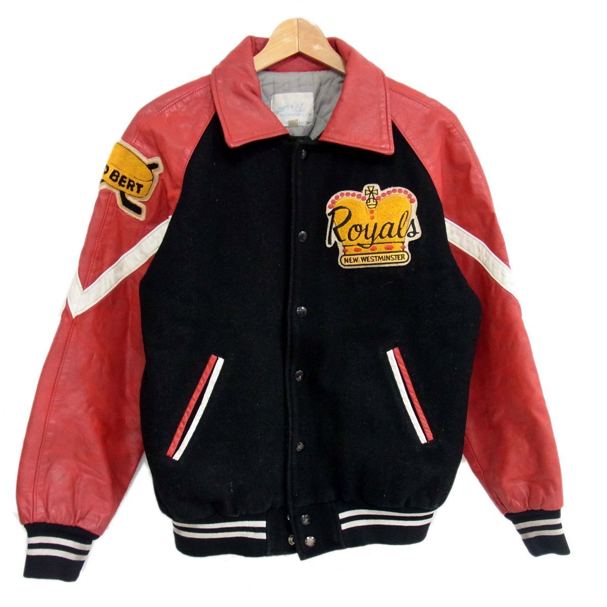 80s ヴィンテージ カナダ製◇袖革スタジャン Royals レタード 希少 