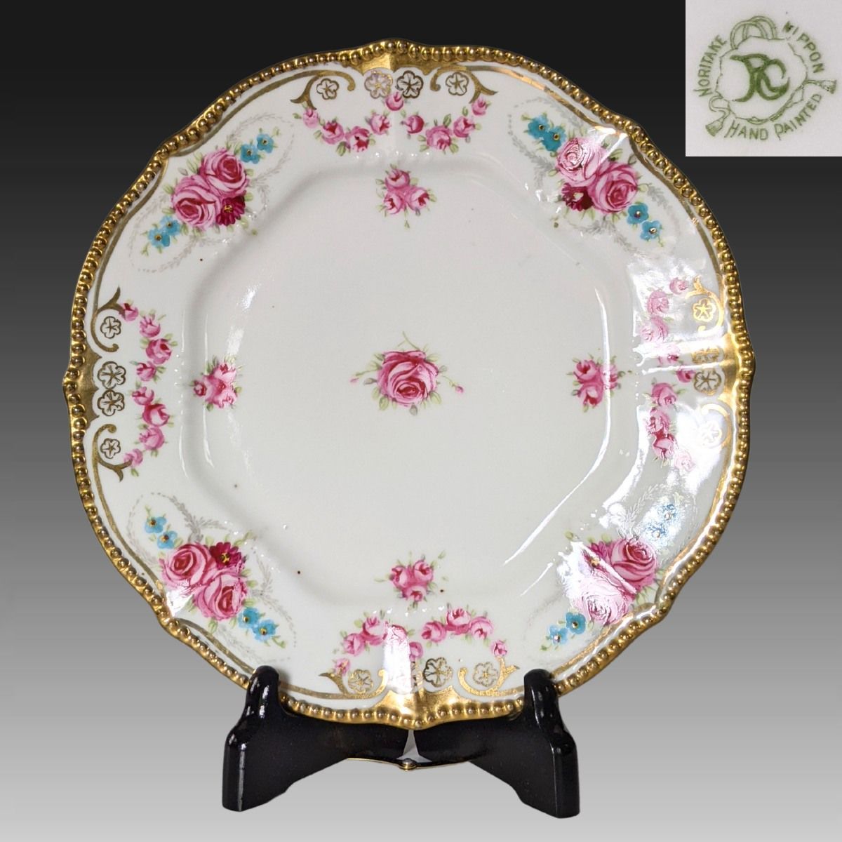 ３枚セット ノリタケ RCライン アールヌーボー 金点盛上げガーランド模様薔薇絵 キャビネットプレート 302_504_514