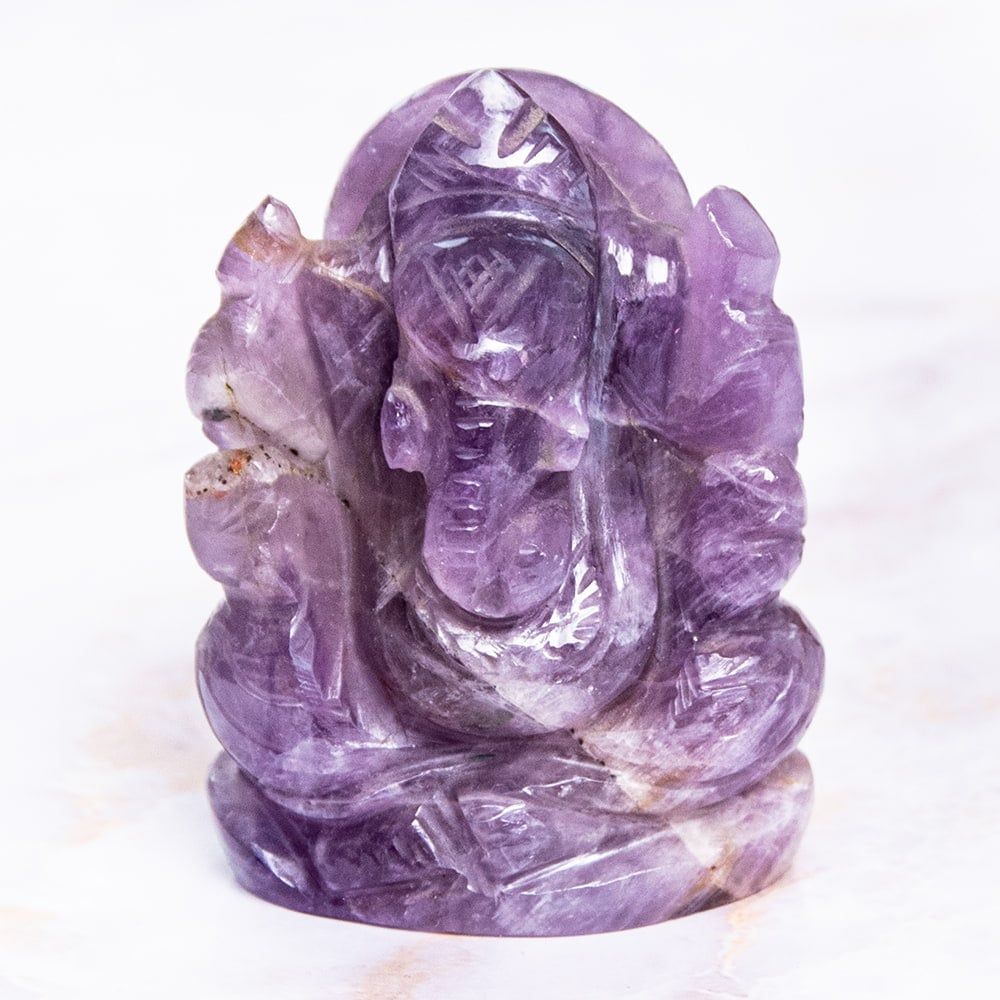 【一点物・天然石】手彫りのジャームニー・ラトナ・ガネーシャ - アメジスト 約100g / パワーストーン ガネーシャ