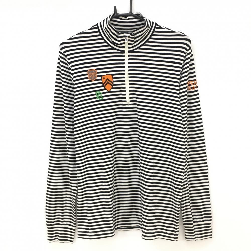 新品 パーリーゲイツ ボーダーハイネックシャツ L (5)白×黒 日本製