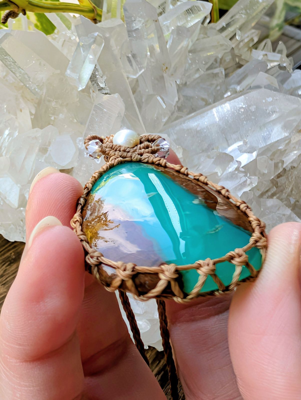 大きめ クリソプレーズ マクラメ編みネックレス 456 マクラメネックレス NEXPOTALLINN_EU