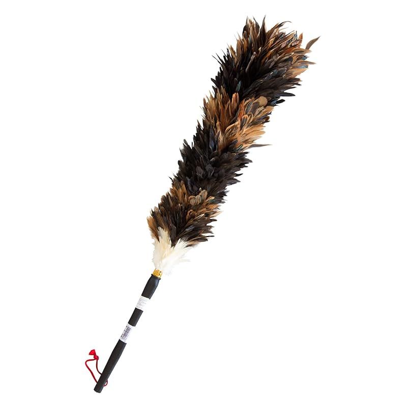 ESCI の手造り毛ばたき! ソフトで艶やかな鶏毛のキャラ毛を使用! 全長約85cm ケバタキ茶 黒 M-60