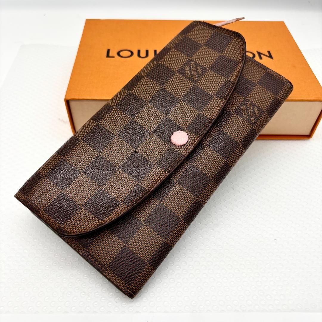 ルイヴィトン 長財布 ダミエ エベヌ ポルトフォイユエミリー ピンク