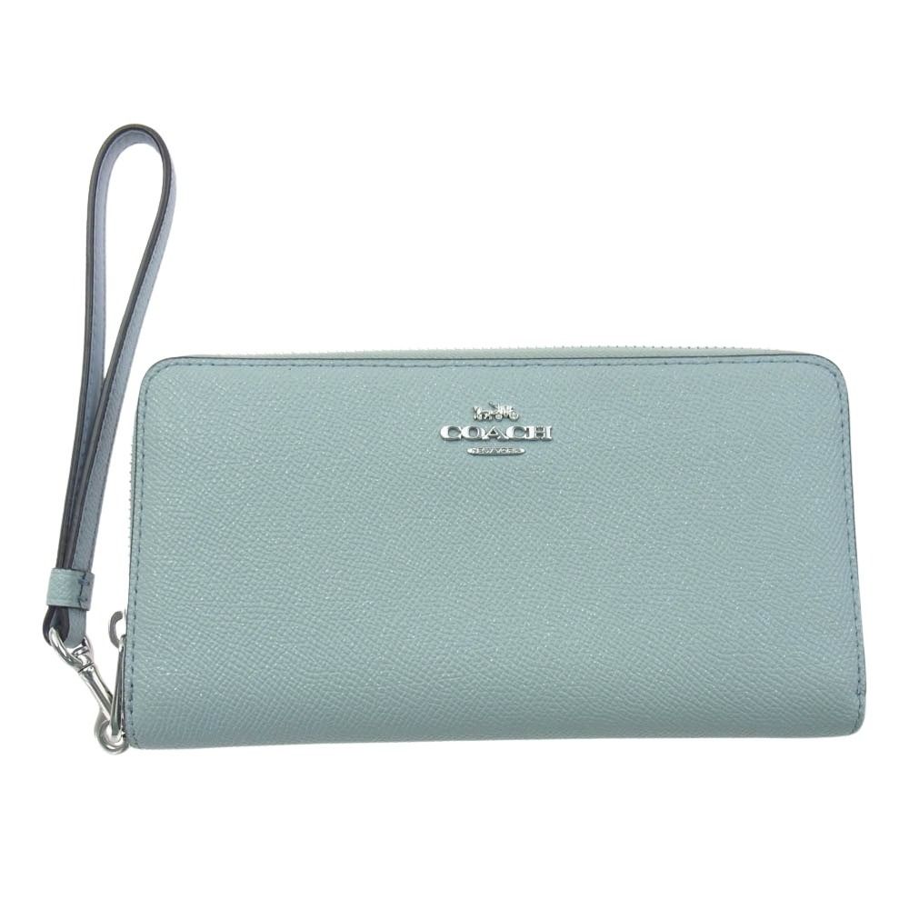 COACH コーチ C4451SVQVE LONG ZIP AROUND WALLET ウォーターフォール ストラップ付き ラウンドジップ 長財布 ライトブルー系