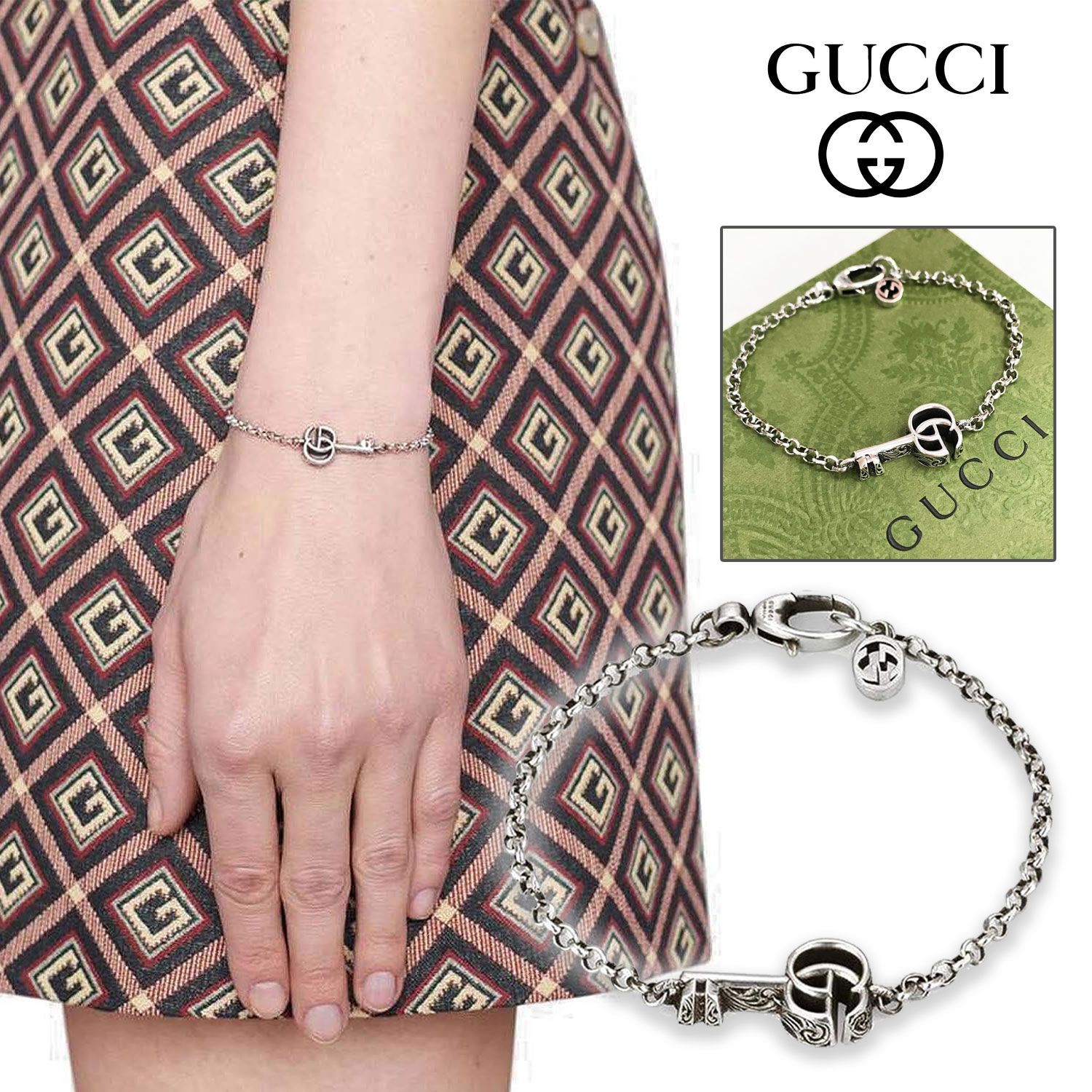 GUCCI ダブルG キー アラベスク ブレスレット シルバー aq8509 ...