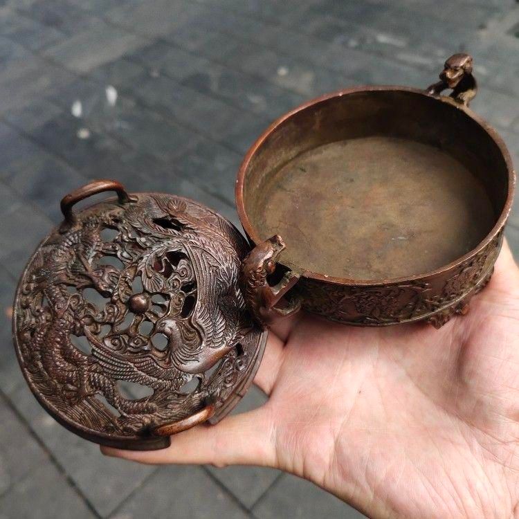 蘇工 銅器 竹編香薫炉 工芸品 美術品 置物 美術品・アンティーク