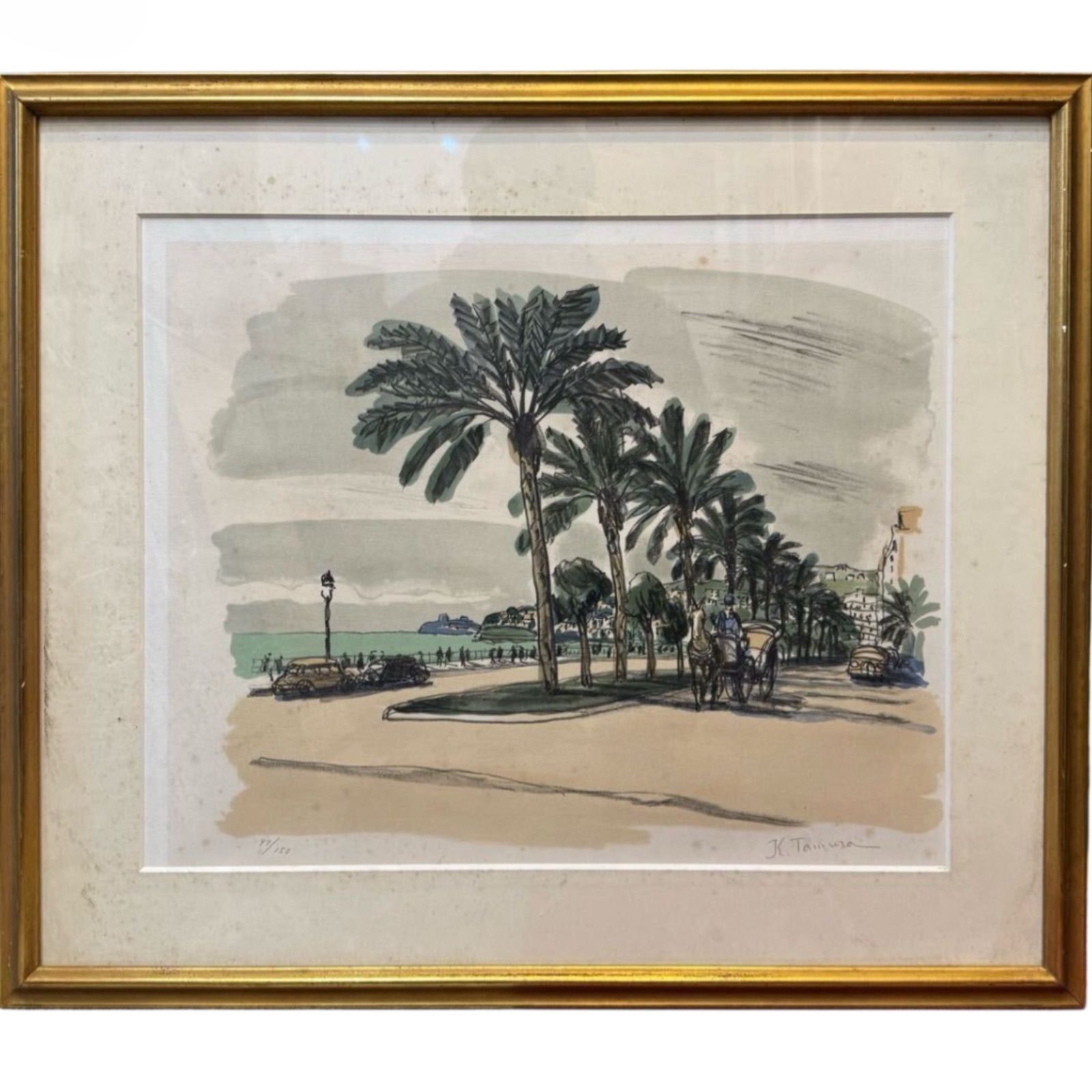 田村孝之介 ニース海岸 リトグラフ 直筆サイン入り 日動画廊シール 二紀創立会員理事長 師 小出楢重