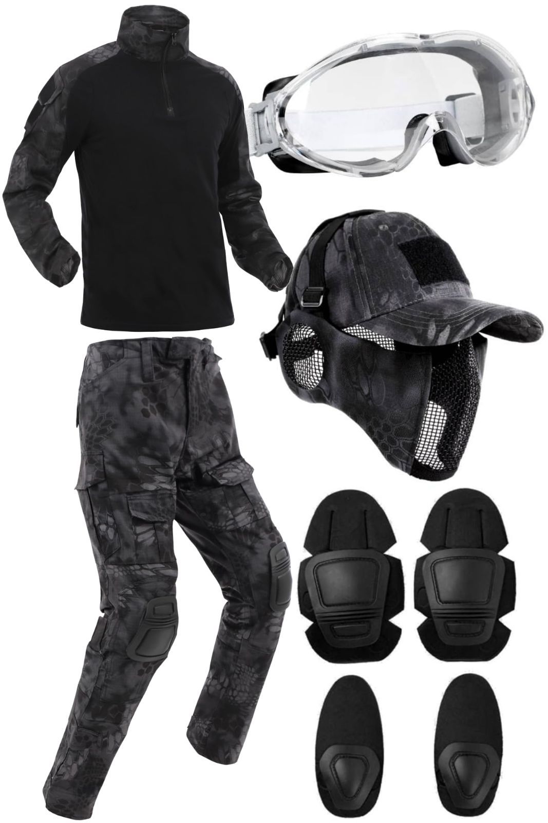 商品 Roof Ren プロのサバゲーマー推薦 サバゲー 服 迷彩服 上下セット 装備 戦闘服 ゴーグル マスク グローブ 帽子 コンバットパンツ シャツ メンズ レディース ウェア 日本人サイズ エルボーパッド ニーパッド付き 日本企業