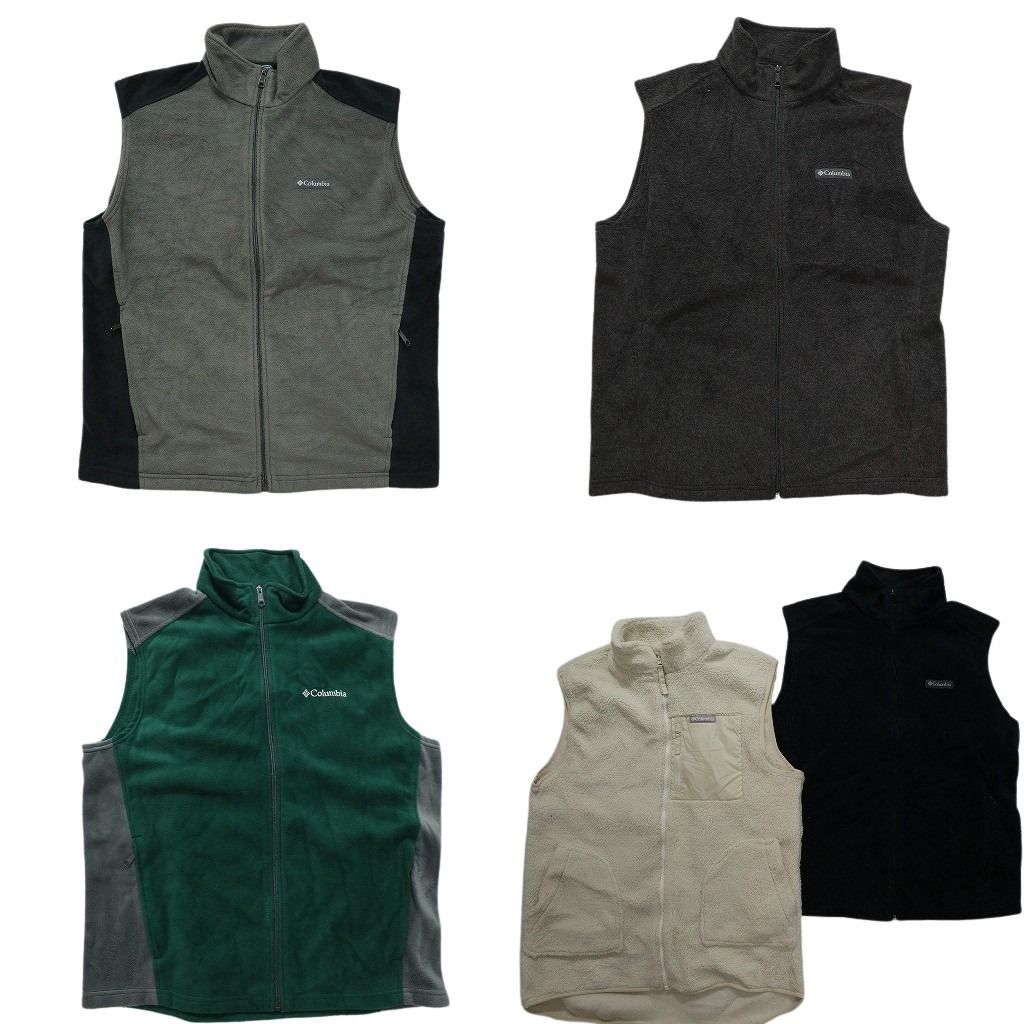 古着卸 コロンビア フリース ベスト 5枚セット メンズ L フルジップ ジップポケット ブラック ホワイト 古着 NC2690