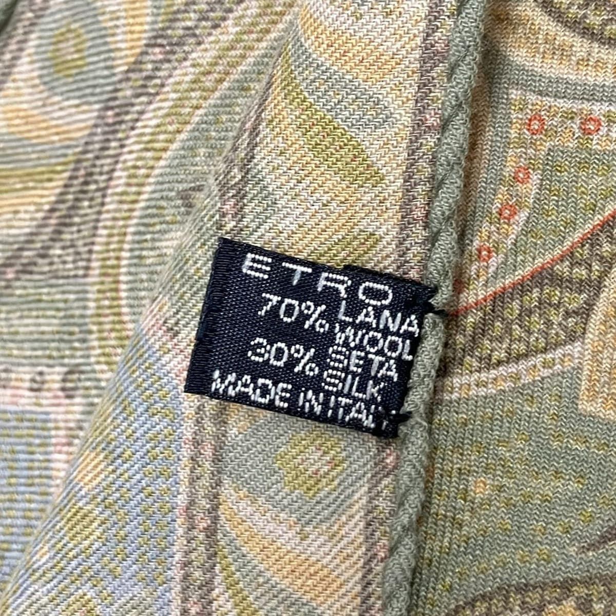 ETRO エトロ ストール ショール - グリーン×イエロー×マルチ ペイズリー柄 フリンジ ウール シルク