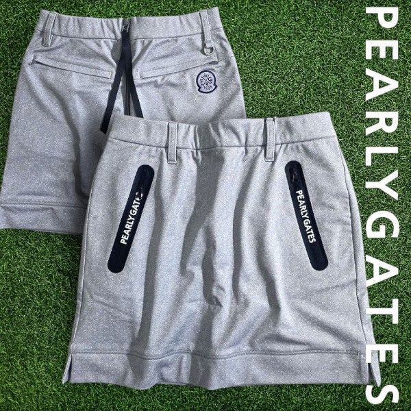 PEARLY GATES パーリーゲイツ ゴルフ 高保温 トリコット裏起毛 ヘリンボーン柄 ストレッチ ミニ スカート ゴルフウェア レディース 055-2234116 定価2.8万 グレー ▲032 51023w01