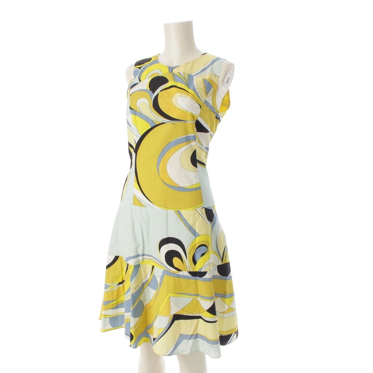 エミリオプッチ コットン ノースリーブ ファスナー ジップ ワンピース ドレス 22RG14 イエロー 38