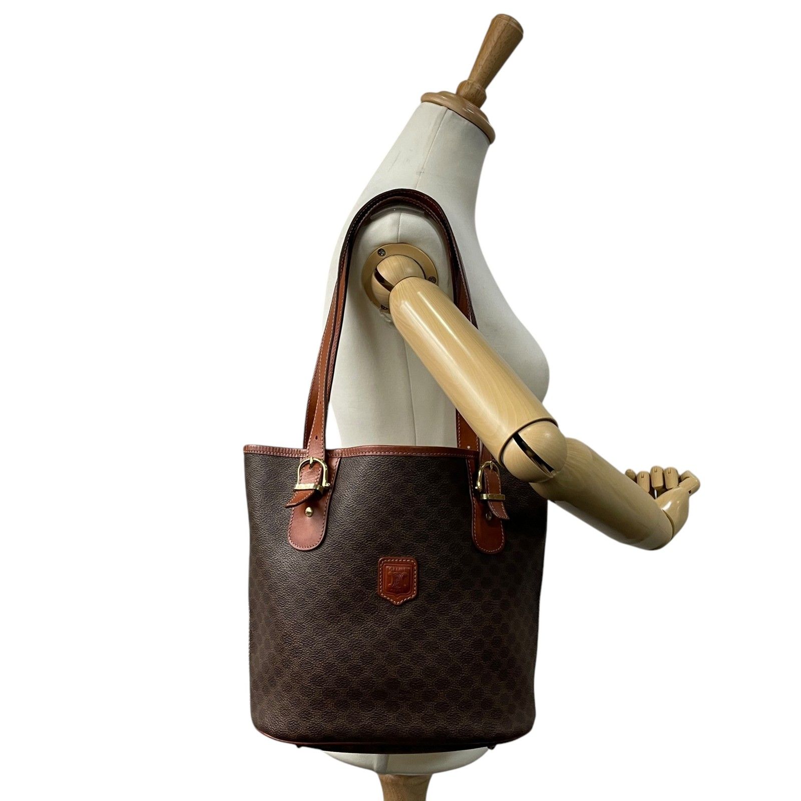 セリーヌ マカダム ハンドバッグ キャンバス ブラウン レディース