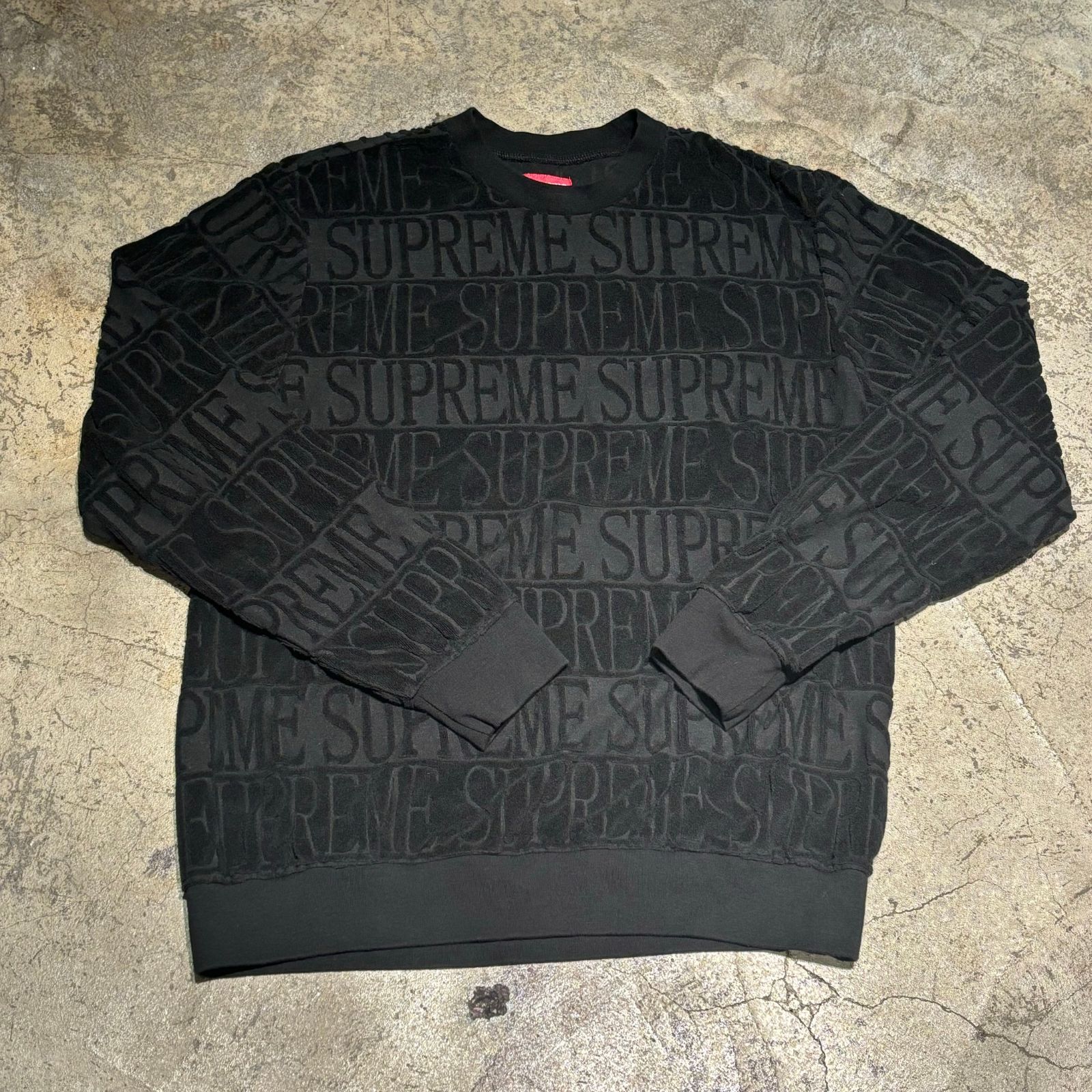 SUPREME 17ss Supreme Logo Stripe Terry Crewneck SIZE M t
