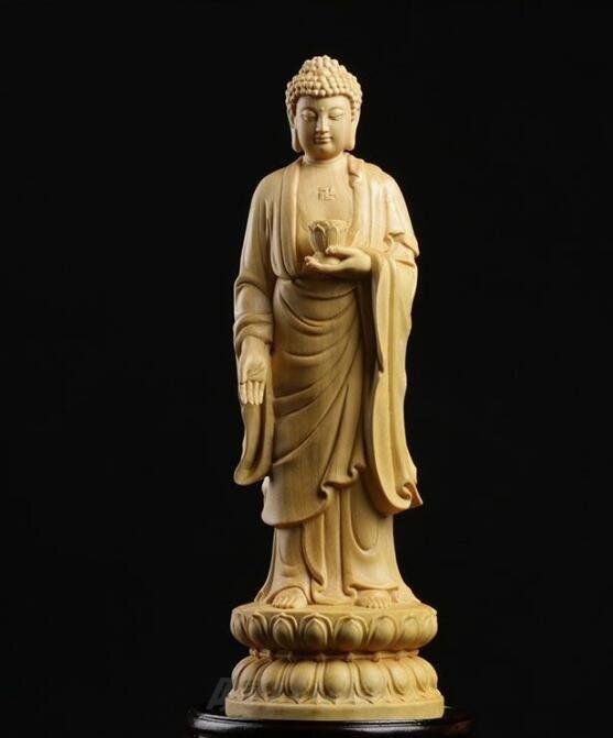 黄楊木彫刻実木如来木彫置物21 cmWP 109