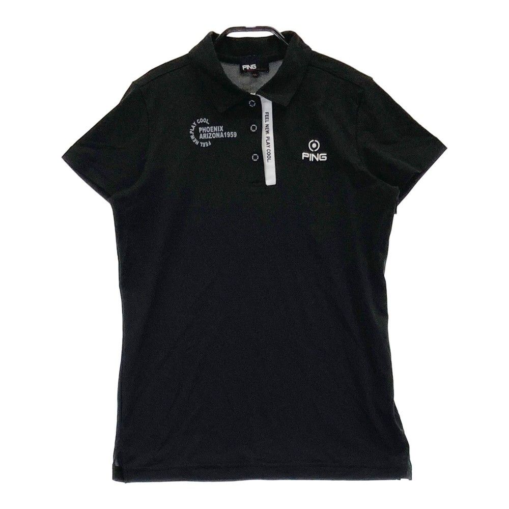 PING 半袖 モックネック L 黒 PING ピン 人気デザイン ロゴ 半袖