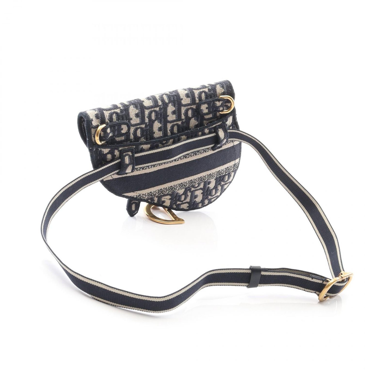 ディオール Dior ウエストバッグ サドルバッグ ネイビー キャンバス オブリーク サドル ベルトバッグ レディース Used A