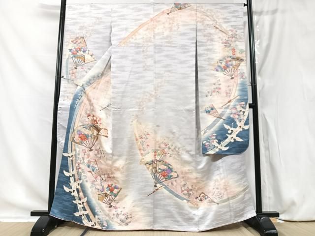 真作/今尾景年/花籠画賛/扇面/絹表装/横物/布袋屋掛軸HI-756 平和屋着物□豪華振袖 駒刺繍 檜扇芝草花文 金彩 正絹 逸品