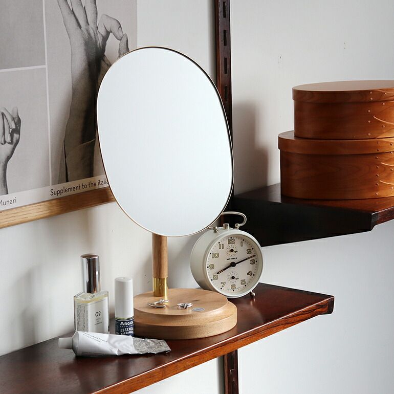 CLASKA クラスカ LOULOU Table Mirror テーブルミラー 卓上 オーバル型 鏡 角度調整 180度回転 木製 真鍮 シンプル インテリア
