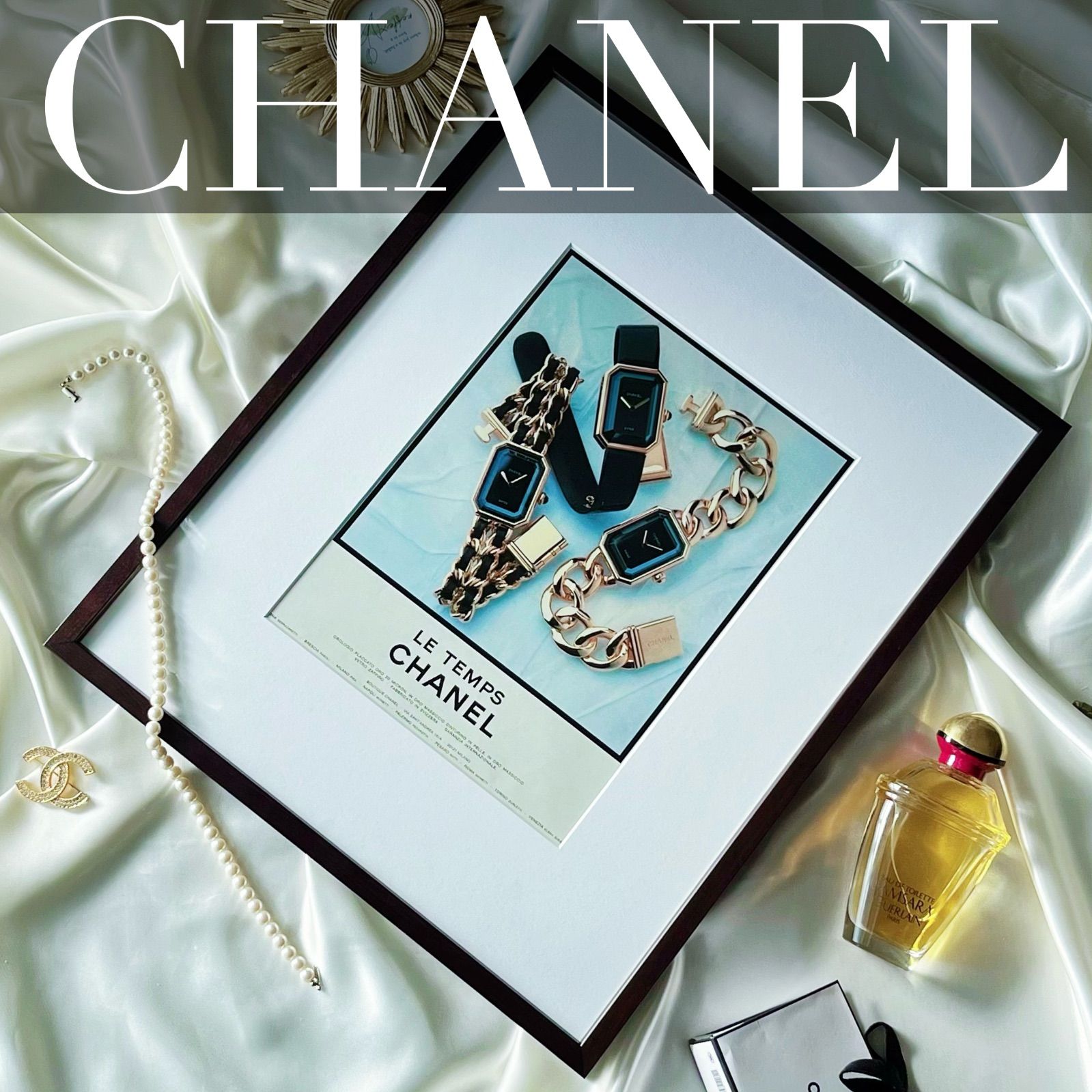 ＜1990 広告＞CHANEL シャネル 時計 ポスター ヴィンテージ アートポスター フレーム付き  インテリア モダン おしゃれ かわいい 壁掛け ポップ レトロ