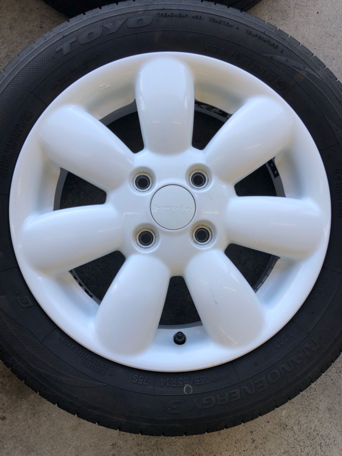 155/65R13 GOODYEAR HE21S ラパン 純正 ホイール かざり 白