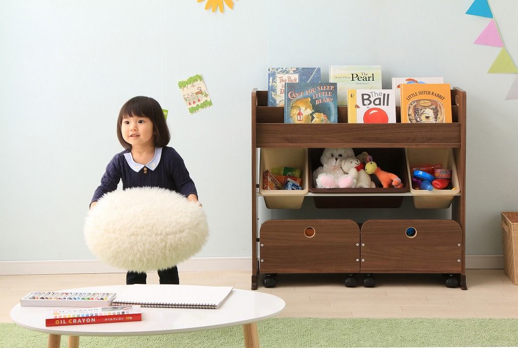 アイリスオーヤマ トイハウスラック おもちゃ箱 収納カート付き ブラウン 幅86.3×奥行34.7×高さ79.8cm STHR-13 IRIS OHYAMA
