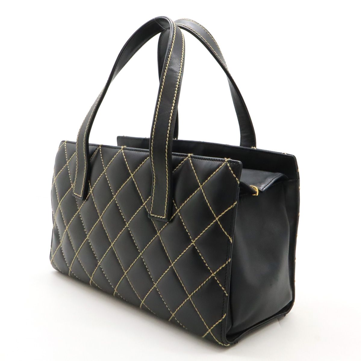 シャネル トートバッグ 黒　ワイルドステッチ カーフ ブラック ココマーク CHANEL シャネル ワイルドステッチ ココマーク トートバッグ