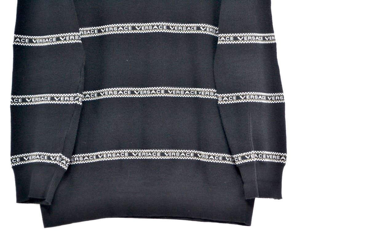 VERSACE Black Slim-Fit Sweater ヴェルサーチ ブラック ニット クルー ...