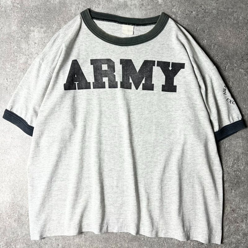 90s USA製 US ARMY 染み込み プリント 半袖 リンガー Tシャツ L