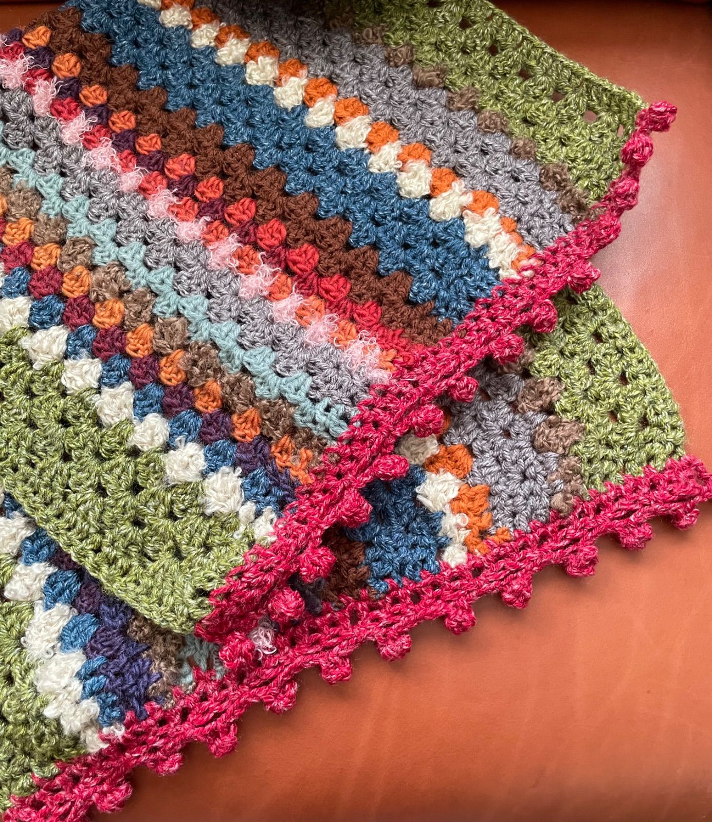 かぎ針編み ひざ掛け ブランケット マルチカバー レトロ カラフル