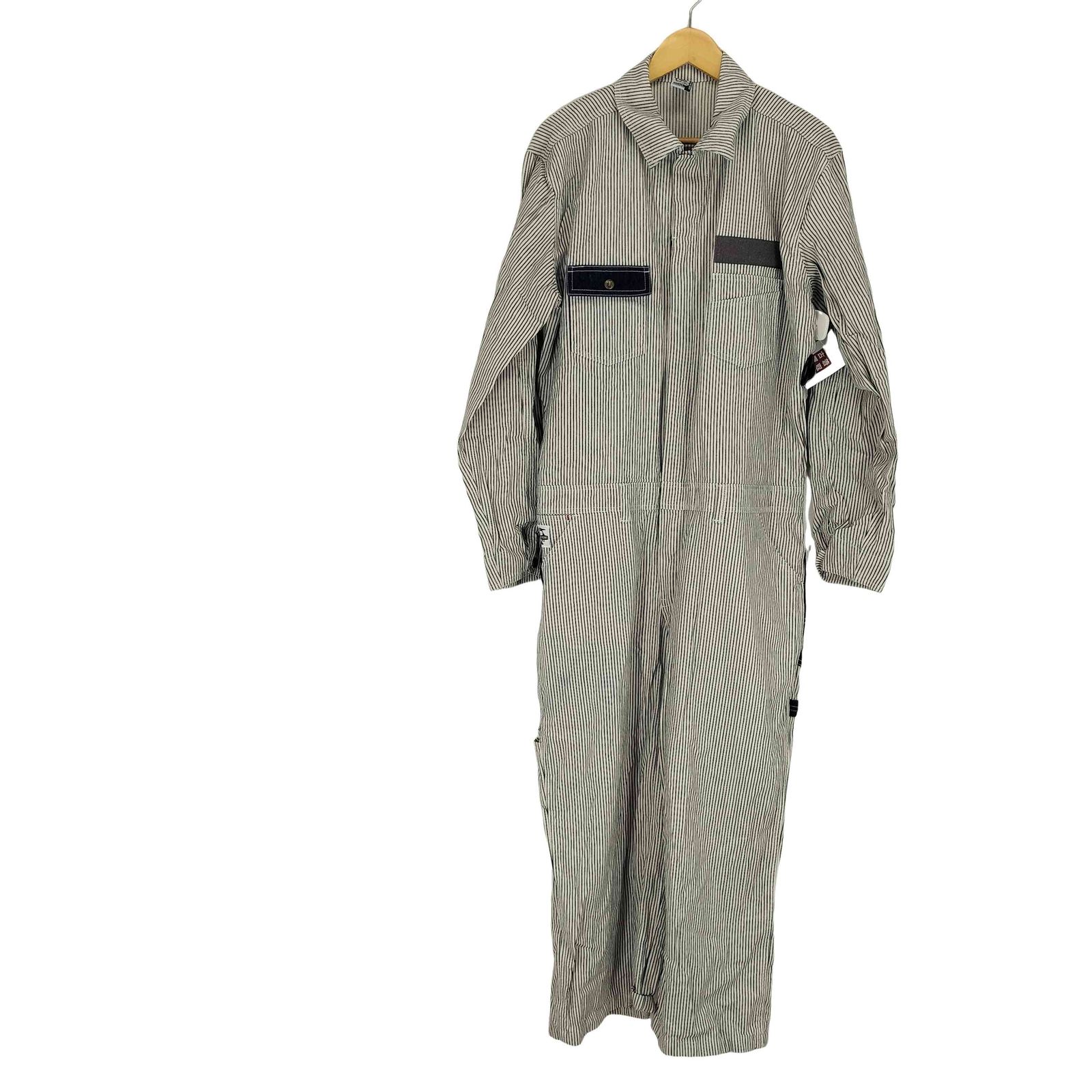 チャムス CHUMS HURRICANE COVERALL Booby ストライプ ヒッコリー デニムオーバーオール メンズ JPN XL