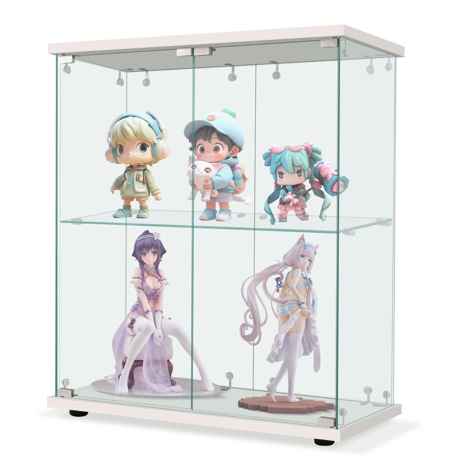 両扉ガラスキャビネット｜2段｜幅80.5×奥行36.5×高さ86cm｜ホワイト｜N515P280244W