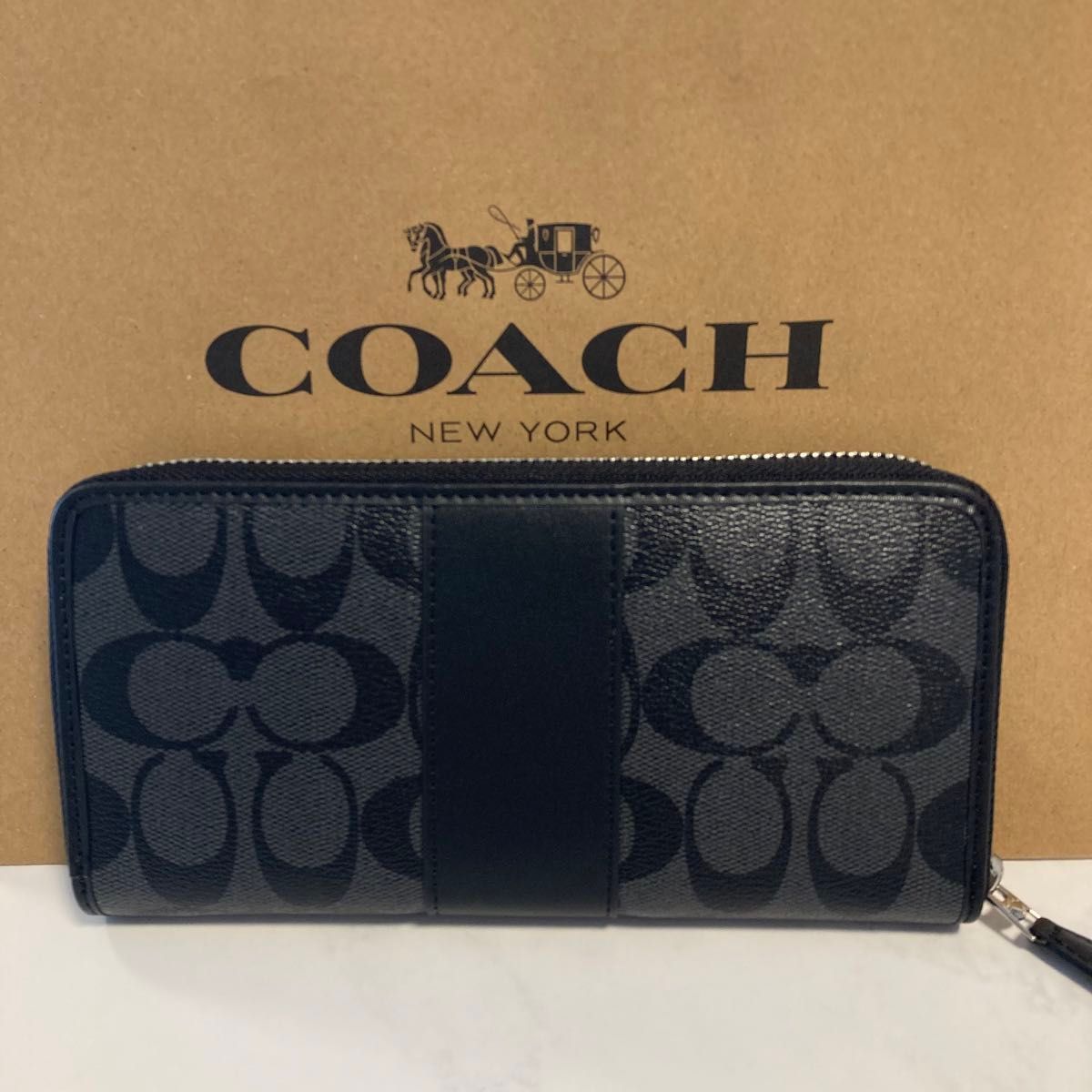 新品未使用 COACH 長財布 コーチ 長財布 レディース メンズ ブラックライン シルバー シグネチャー 型番 F54630 - メルカリ