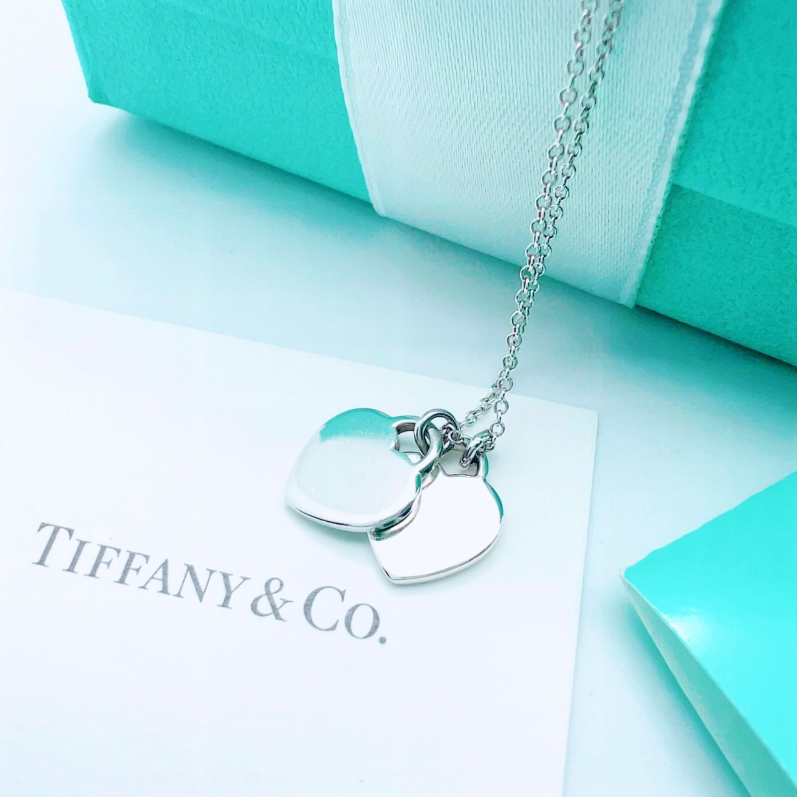 美品✨Tiffanyティファニーリターントゥダブルハートネックレス ブルー