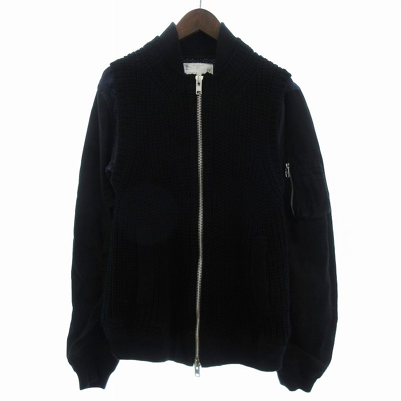sacai - サカイ Fabric Combo MA-1 ブルゾン ニット切替 1 黒 sacai - sacai / サカイ | FABRIC COMBO MA-1 BLOUSON
