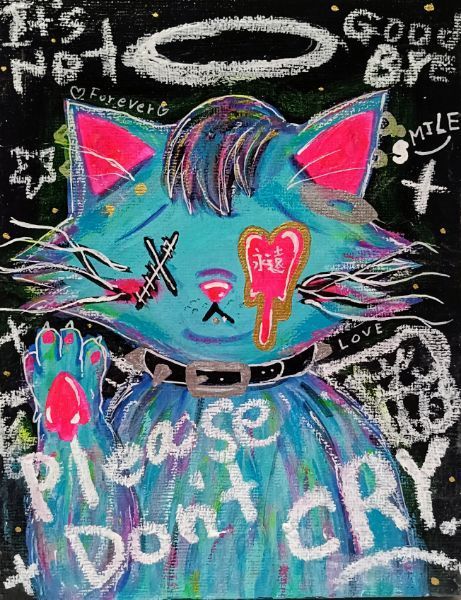 ファッションの F0号/現代アート】Please don't CRY【絵画,イラスト 絵画