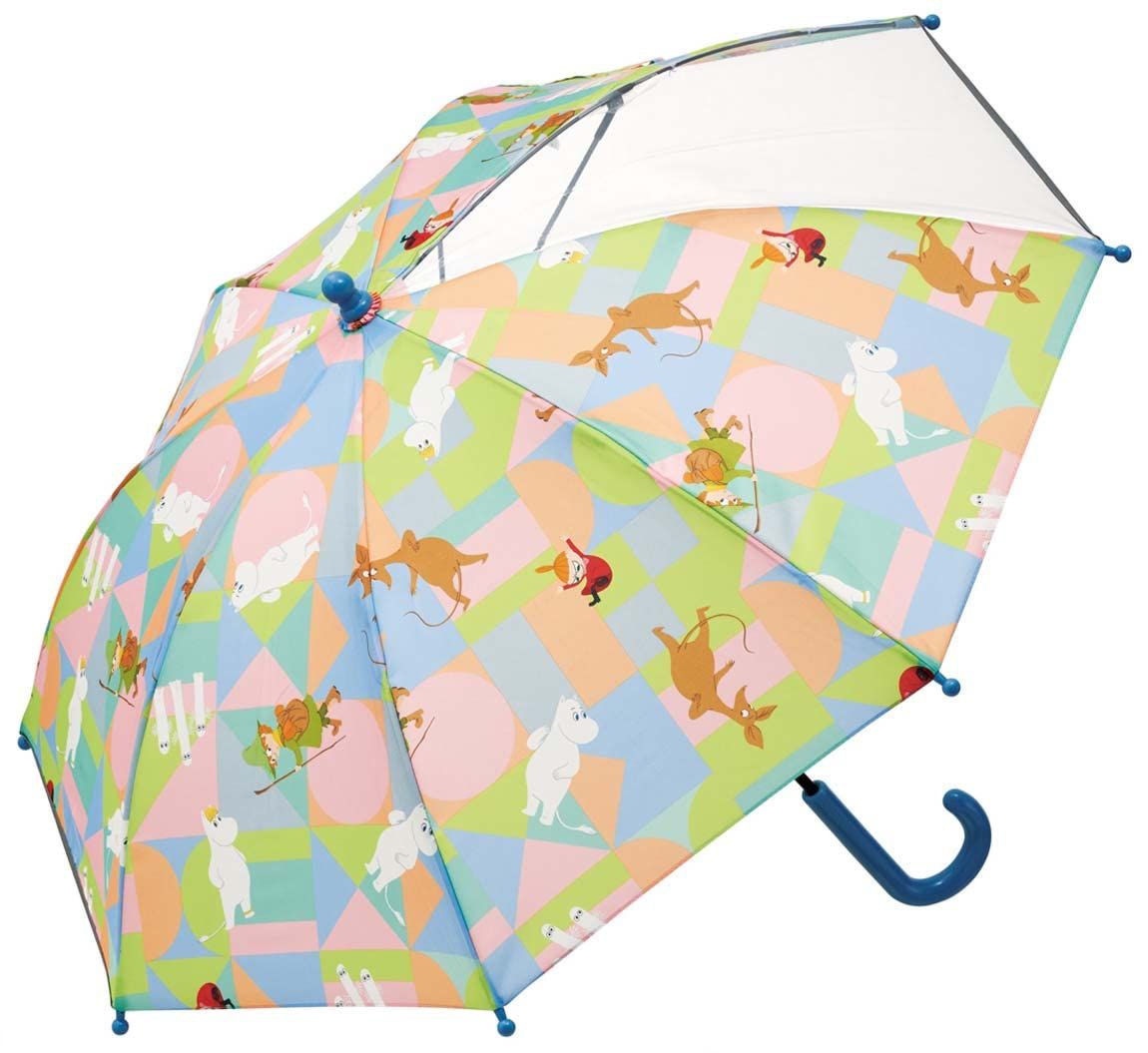 スケーター(Skater) 子供用 傘 45cm 5~6才向け 約105~115ｃｍ 小学生 視界が確保できる透明窓付き 指を挟みにくい手開き式 8本骨 ムーミン アニメ UB45 [ムーミン]