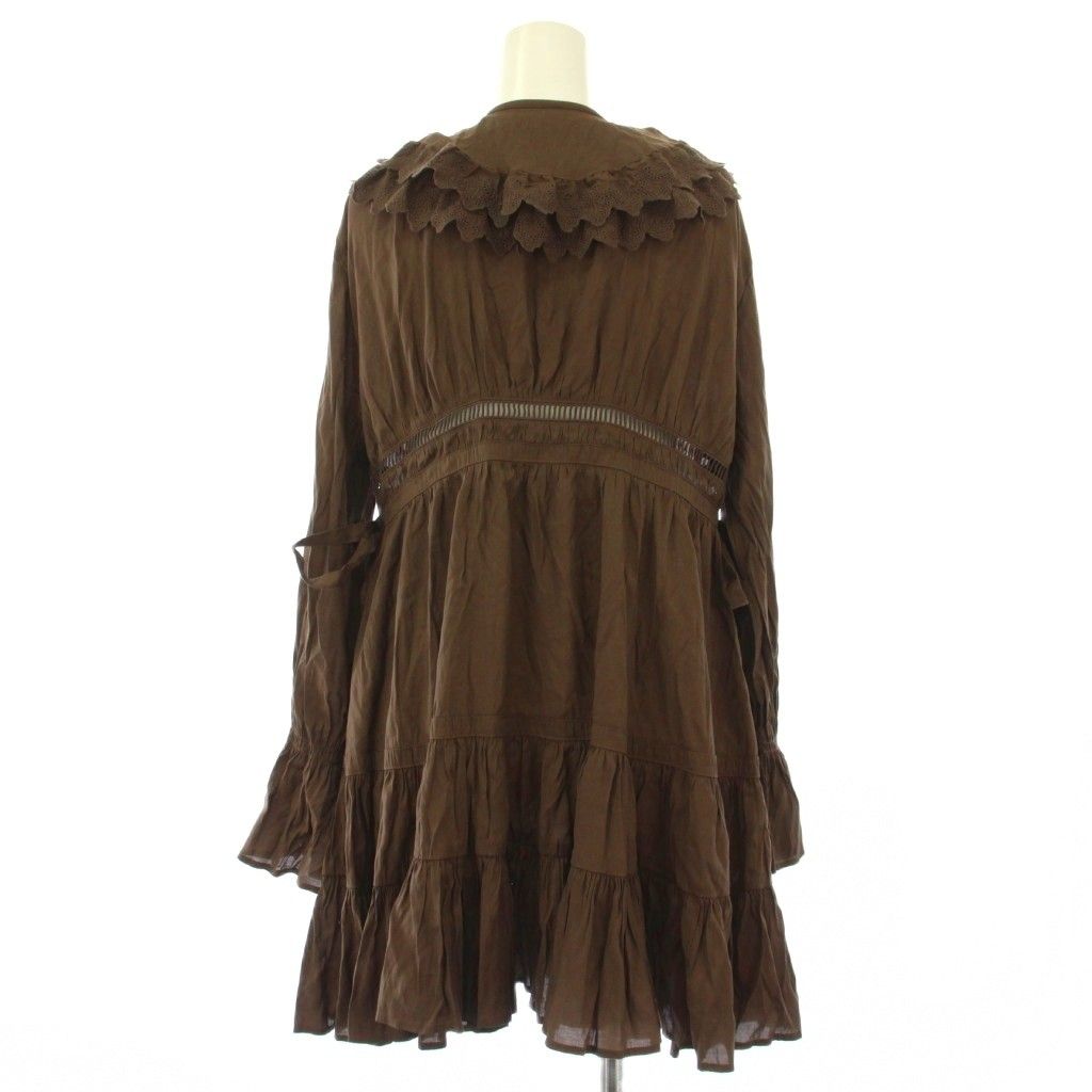 品揃え充実！ スナイデル SNIDEL 25SS コットンライクラッフル チュニック シャツ ブラウス プルオーバー 長袖 フリル F 茶 ブラウン SWFB251065 BB