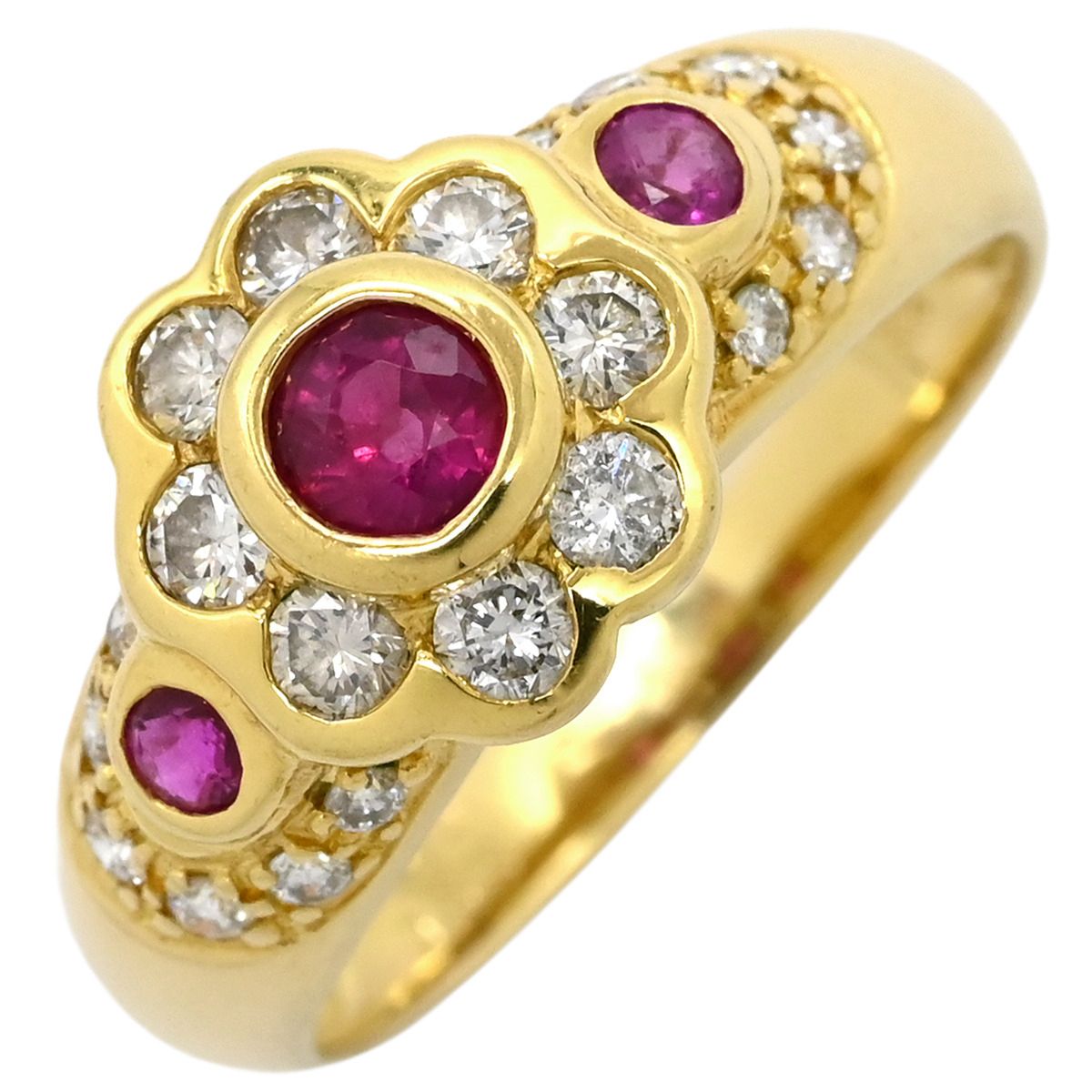 リング 指輪 ルビー ダイヤ リング K18YG ルビー ダイヤモンド イエローゴールド Au750 18K 18金 レッド 赤 13.5号