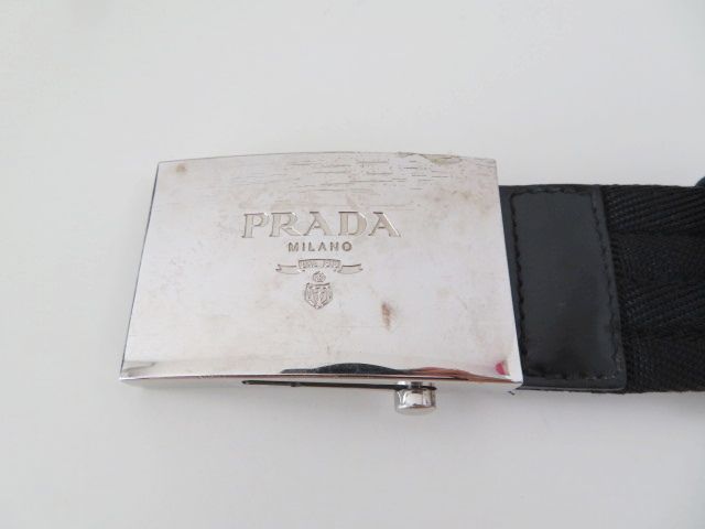 M07 PRADA プラダ ロゴバックル ナイロン/メタル ベルト 95/38