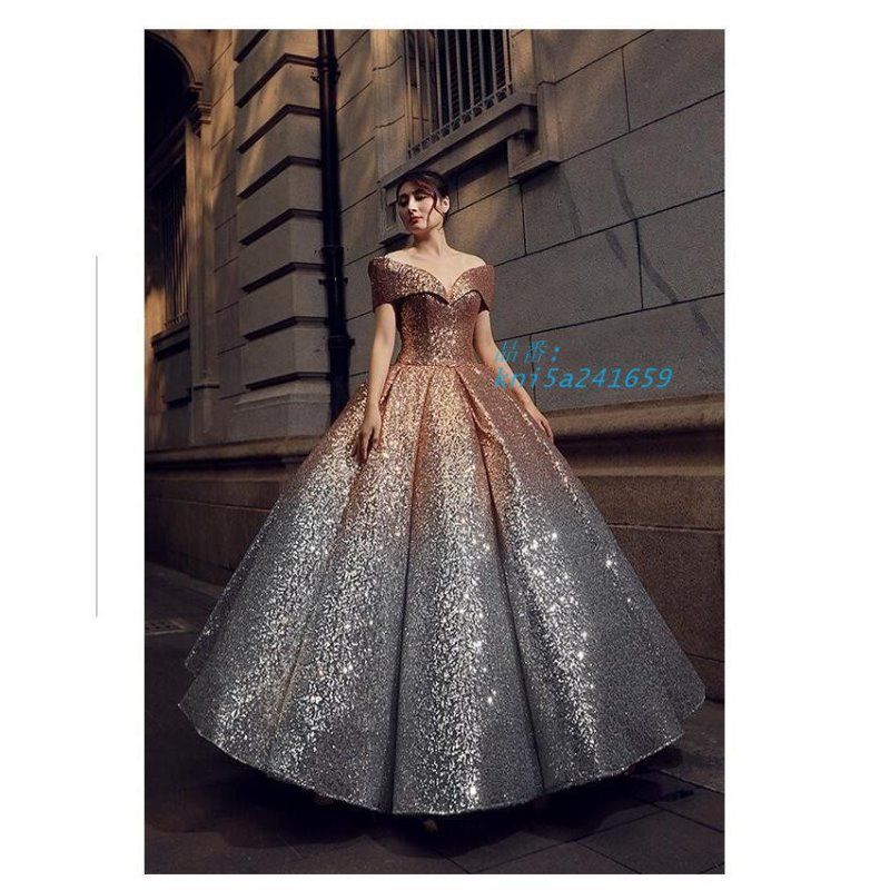 オフショルダー パーティードレス レディース 結婚式ワンピース Aライン ウエディングドレス ロングドレス 忘年会 結婚式 舞台衣装披露宴 二次会 演奏会 kni5a241659