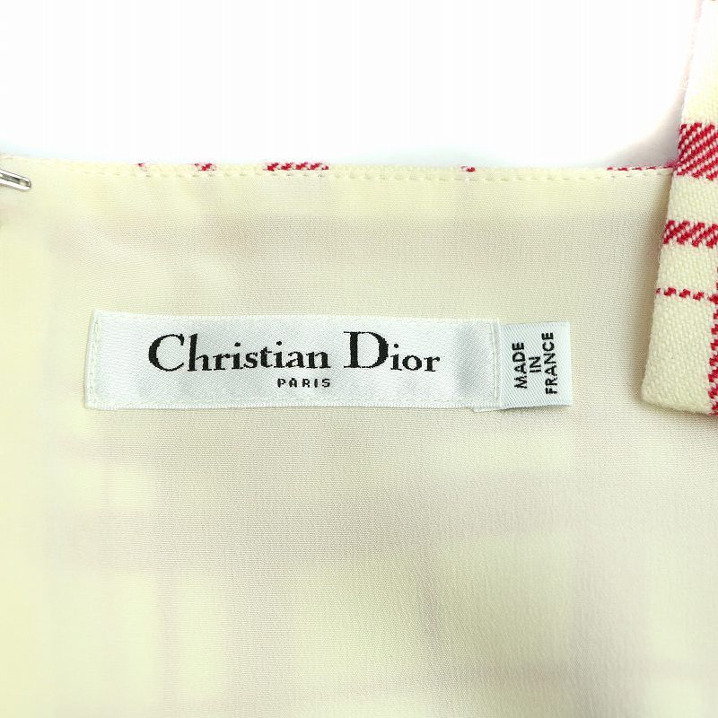 クリスチャンディオール Christian Dior 21AW ワンピース ノースリーブ フレア ひざ丈 チェック柄 ベルト付き ウール 絹 シルク  42 L ピンク アイボリー 141R61A1342 /AQ □GY04 - メルカリ