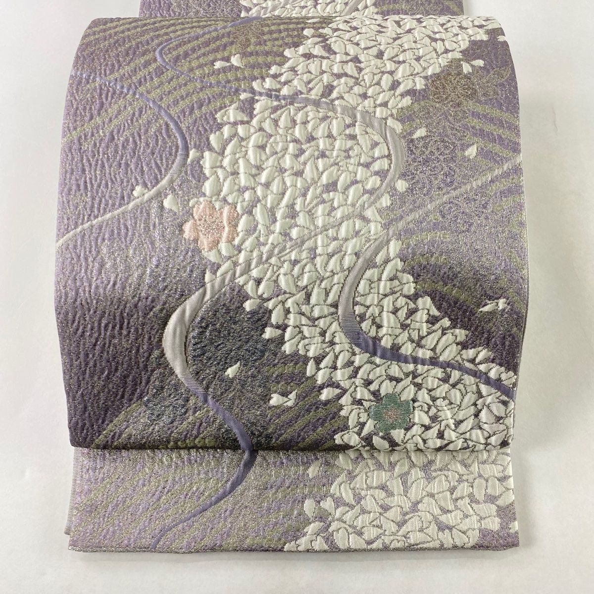袋帯 美品 秀品 流水 桜 箔 薄紫 六通 正絹 【中古】 - バイセル 