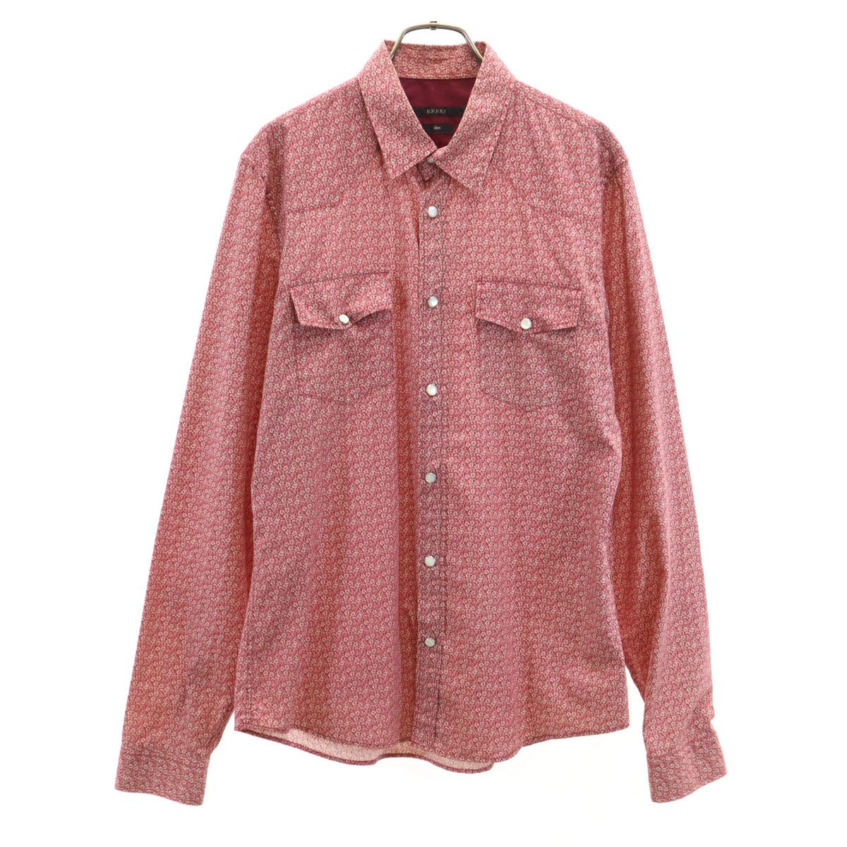 GUCCI グッチ イタリア製 花柄 長袖 ウエスタンシャツ 40 レッド系 メンズ GUCCI グッチ イタリア製 花柄 長袖 ウエスタンシャツ 40 レッド系