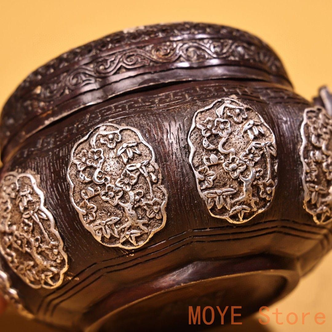 銅 細工 高浮彫鏨刻銀温手炉 香炉 提梁炉 香道具 装飾品 工芸品 置物 銅 細工 高浮彫鏨刻銀温手炉 香炉 提梁炉 香道具 装飾品 工芸品