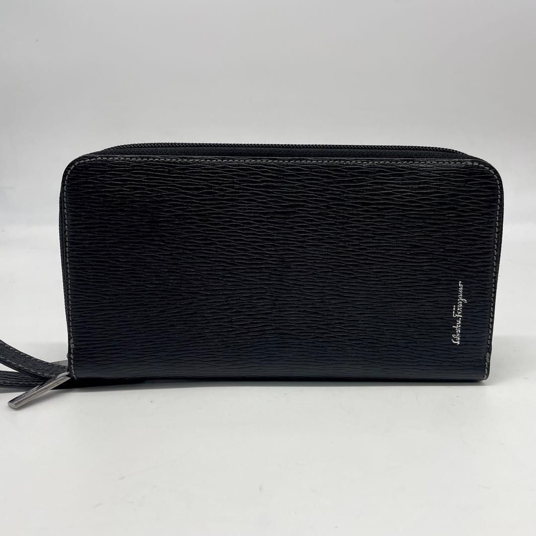 Salvatore Ferragamo サルヴァトーレフェラガモ 長財布 ロングウォレット オーガナイザー ダブルファスナー オールレザー 黒