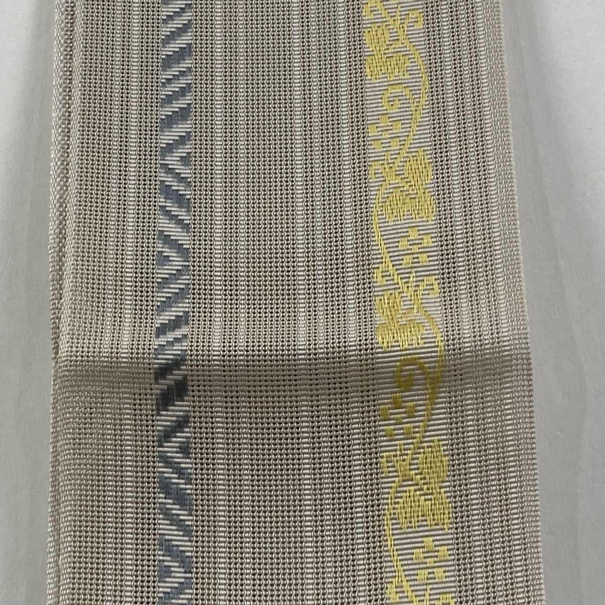 角帯 証紙 夏帯 紗 本場筑前博多織 縞 花唐草 灰茶 正絹